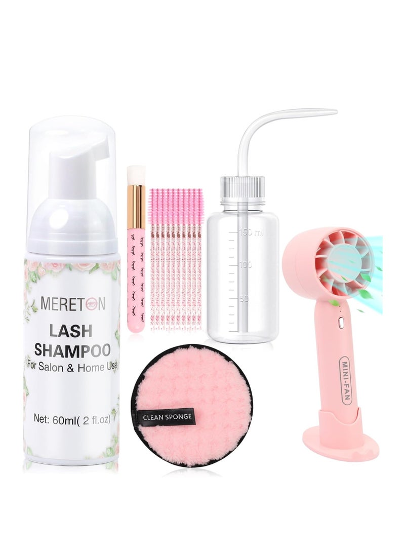 Lash Shampoo Kit 60 ml Lash Shampoo for Lash Extensions Lash Extension Cleanser 6 in 1 Eye Lash Cleansing Foam for Lash Clusters with Lash Wash, Lash Fan, Makeup Pad, Rinse Bottle, Lash Brush