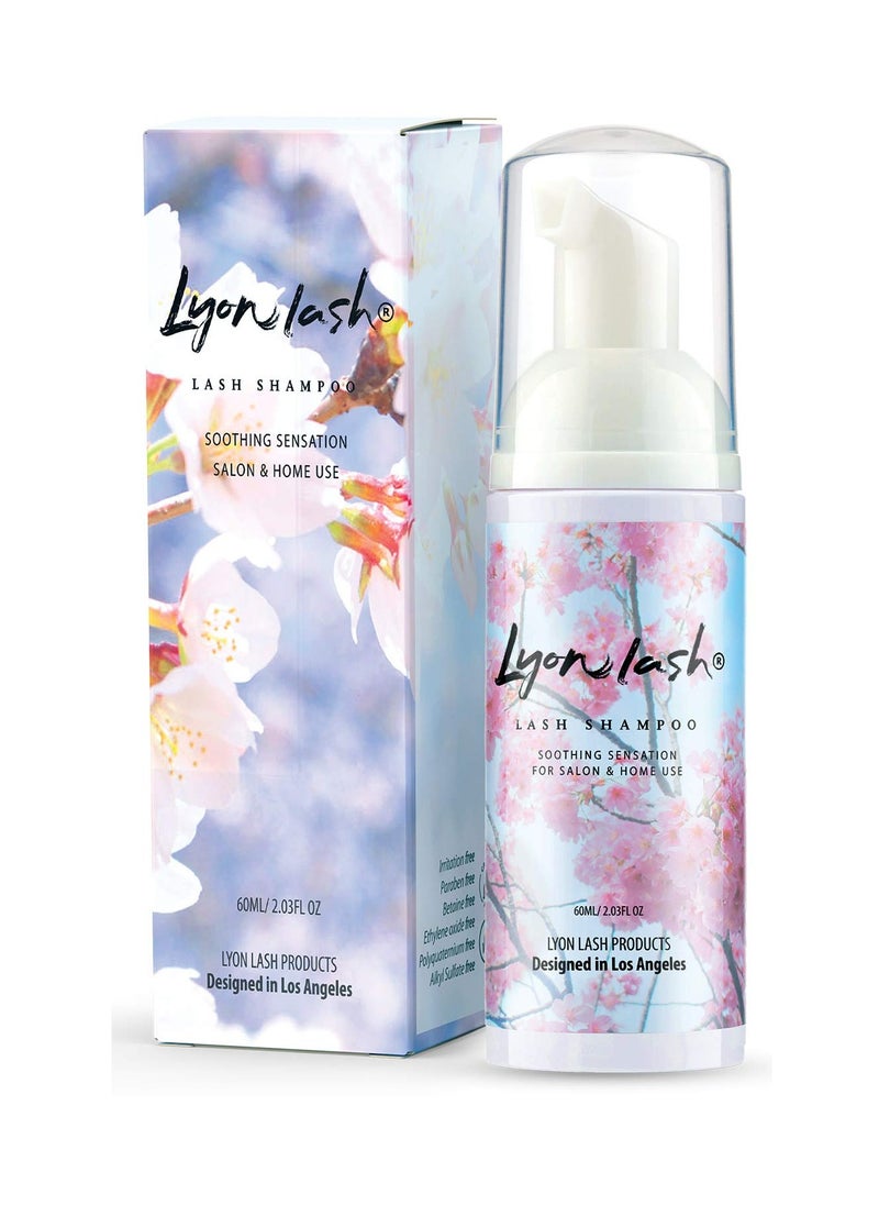 Eyelash Extension Shampoo - Lyon Lash Eyelid Foam Cleanser/Gentle Formula for Sensitive people/Paraben & Sulfate Free/Remove Eye Makeup & Oil & Dust/For Salon and Home Use (60ml without brushes)