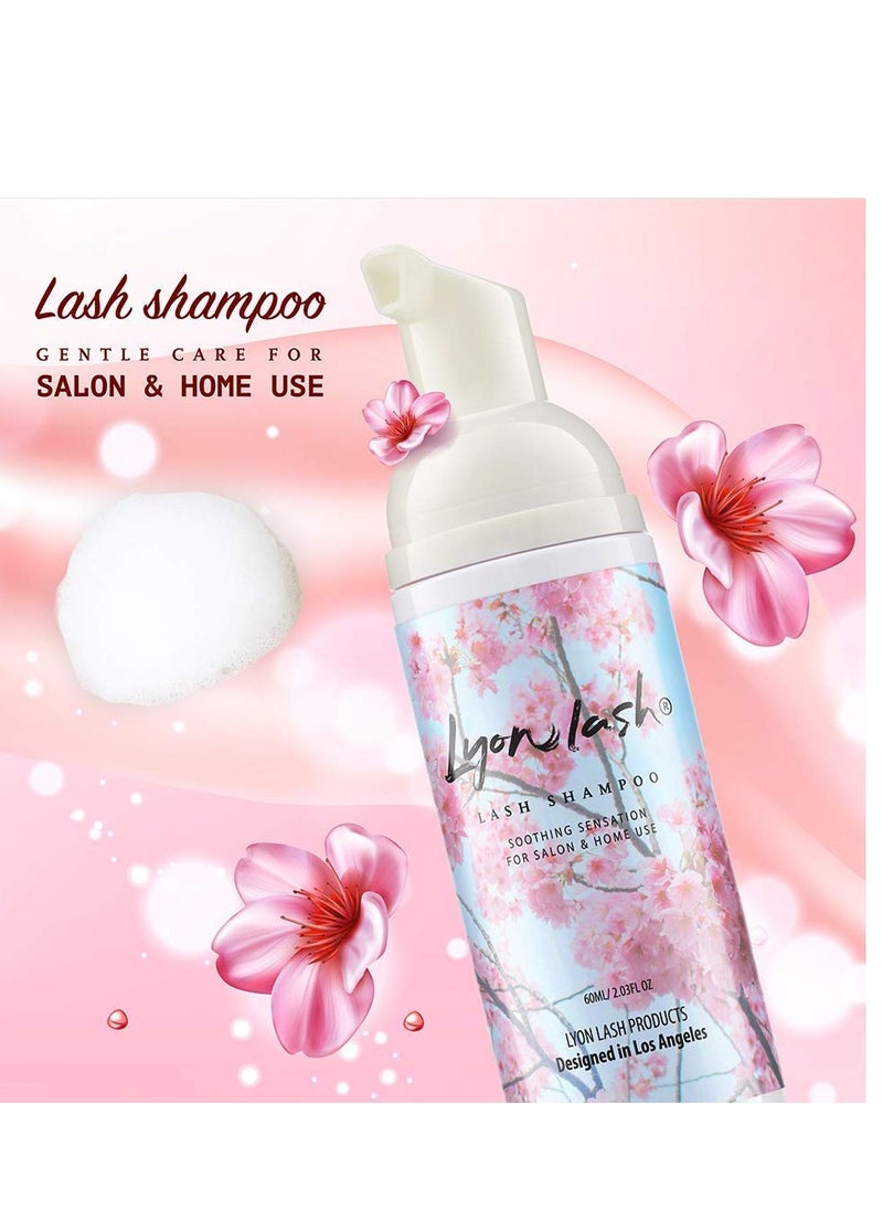 Eyelash Extension Shampoo - Lyon Lash Eyelid Foam Cleanser/Gentle Formula for Sensitive people/Paraben & Sulfate Free/Remove Eye Makeup & Oil & Dust/For Salon and Home Use (60ml without brushes)