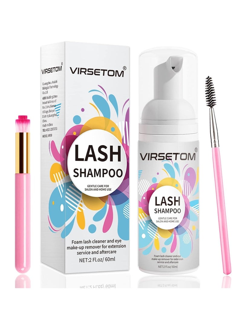 Vemofoper Lash Shampoo for Lash Extensions, Eyelash Extension Cleanser 60ml + Rinse Bottle + Brushes, Lash Bath for Eyelash Extensions, Lash Cleaner, Paraben & Sulfate Free, Salon and Home Use