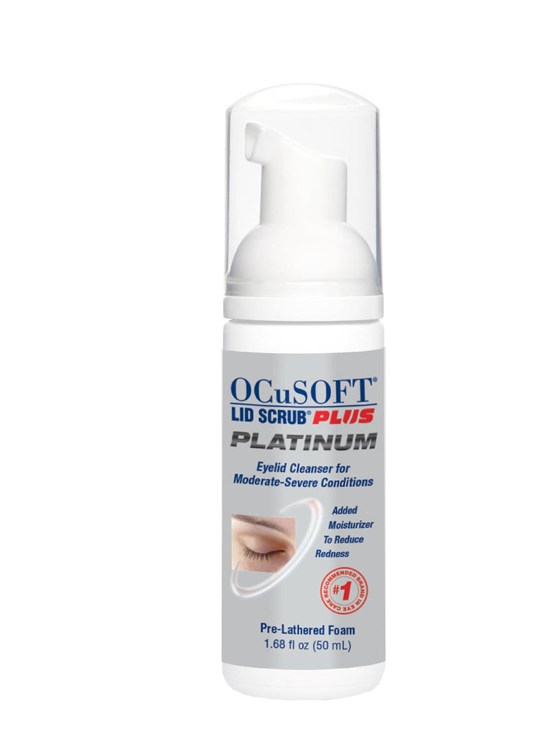 OCuSOFT Lid Scrub PLUS Platinum Extra Strength Foaming Eyelid Cleanser - Leave-On Eyelid & Eyelash Cleanser with Phytosphingosine to Remove Oil, Dirt & Makeup -1.68 fl oz