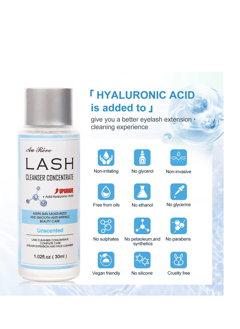 Lash Shampoo Concentrate 30ml Lash Cleanser Concentrate Add Hyaluronic Acid Oil-Free Lash Extension Shampoo Perfect for Salon，Unscented