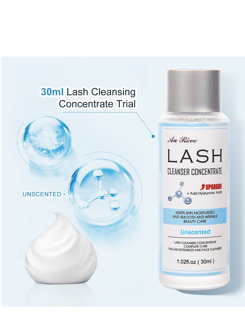 Lash Shampoo Concentrate 30ml Lash Cleanser Concentrate Add Hyaluronic Acid Oil-Free Lash Extension Shampoo Perfect for Salon，Unscented