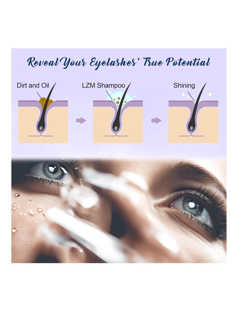 LZM Lash Shampoo Lash Cleaner - Lash Wash Cleaning kit for Cluster Lash/Eyelash Extensions, Lash Bath, Lash Cleanser Foam, Lash Soap, Lash Care Oil Free, 60ml(3-IN-1 SHAMPOO KIT)