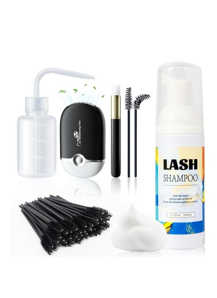 Lash Shampoo for Lash Extensions 60ml Eyelash Shampoo Eyelash Extension Cleanser with Reusable Makeup Remover Pad Lash Cleaning Kit for Salon Home Use Birthday Christmas Presents for Women