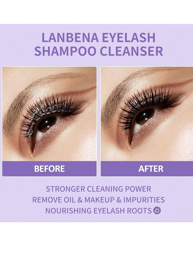 LANBENA Lash and Eyelash Cleanser Kit 100ml - Amino Acid Foam for Sensitive Skin, Makeup Remover, Paraben & Sulfate Free