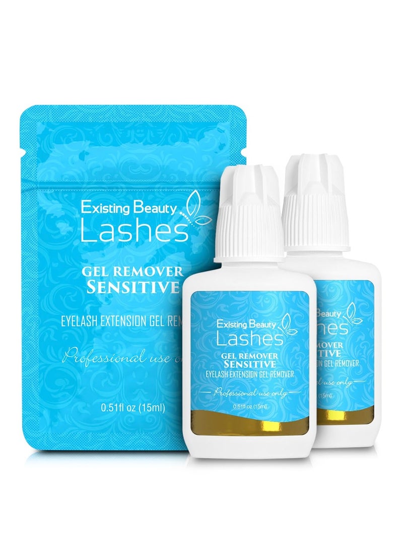 2 Pack Sensitive Lash Remover for Lash Extensions - Clear Eyelash Extension Remover Gel - Fast-Acting Lash Extension Remover, Efficient Lash Glue Remover 15 ml ea - Existing Beauty Lashes