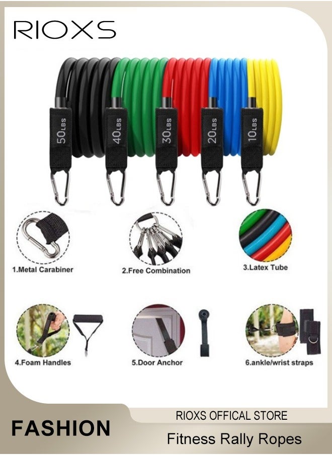 11 Pcs Fitness Rally Rope Set Unisex Resistance Band Strength Stackable 150lbs with Door Anchor and Handle For Indoor and Outdoor Fitness For Strength Training Yoga Exercise