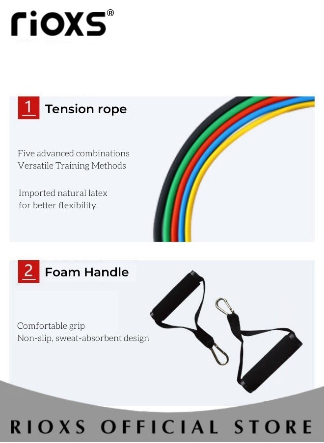 11 Pcs Fitness Rally Rope Set Unisex Resistance Band Strength Stackable 150lbs with Door Anchor and Handle For Indoor and Outdoor Fitness For Strength Training Yoga Exercise
