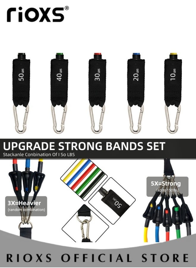 11 Pcs Fitness Rally Rope Set Unisex Resistance Band Strength Stackable 150lbs with Door Anchor and Handle For Indoor and Outdoor Fitness For Strength Training Yoga Exercise