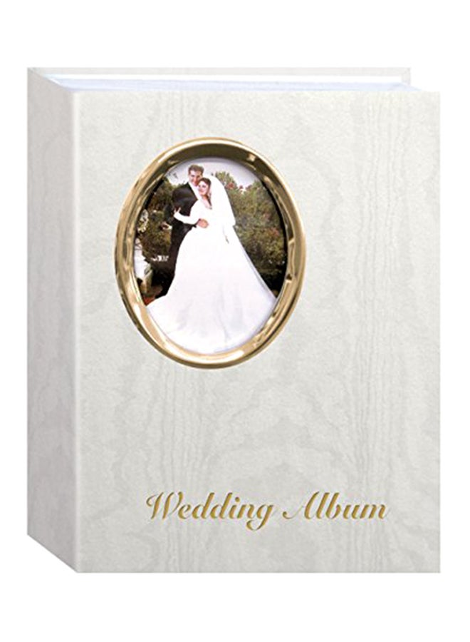 200-Pocket Ivory Moire Cover Album With Gold Tone Oval Frame And Wedding Album White 10.13x2.125x8.75inch