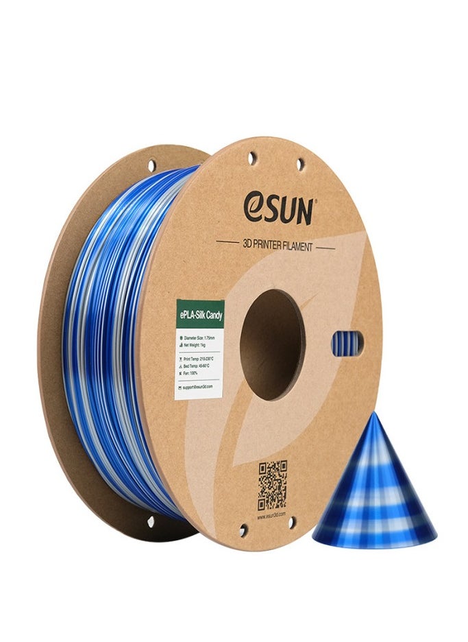 eSUN Silk Candy PLA Filament 1.75mm, Silky Multicolored 3D Printer Filament PLA, Gradient Changing 1KG Spool (2.2 LBS) for 3D Printers,Silver Blue