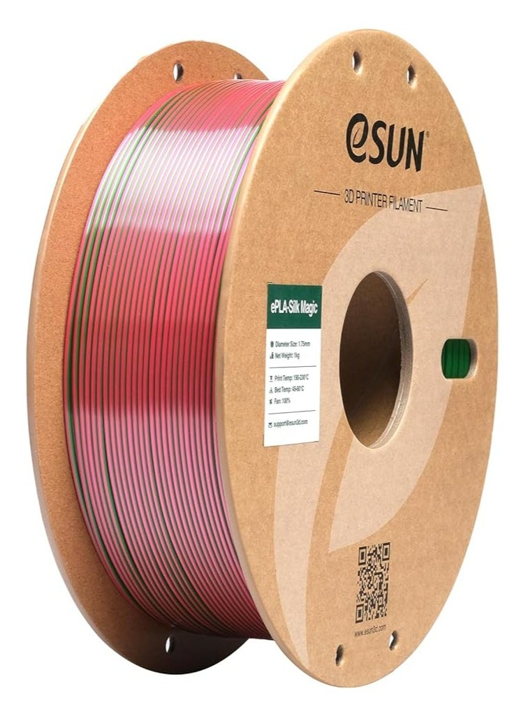 eSUN Silk Dual-Color PLA Filament 1.75mm, Co-Extrusion Silk Magic PLA 3D Printing Filament, Gradient Changing 1KG Spool (2.2 LBS) for 3D Printers, Silk Red Green