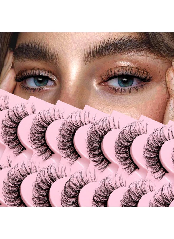 False Eyelashes,Russian Strip Lashes Natural Look 10 Pairs Faux Mink Lashes Fluffy D Curl Like Strip Lash Extensions(D05)