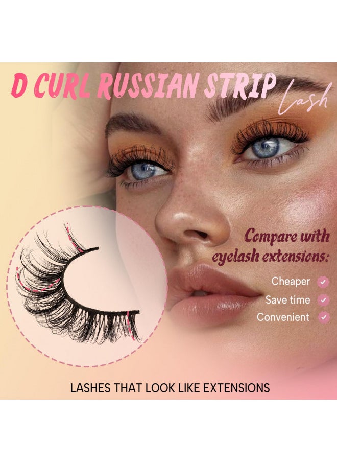 False Eyelashes,Russian Strip Lashes Natural Look 10 Pairs Faux Mink Lashes Fluffy D Curl Like Strip Lash Extensions(D05)