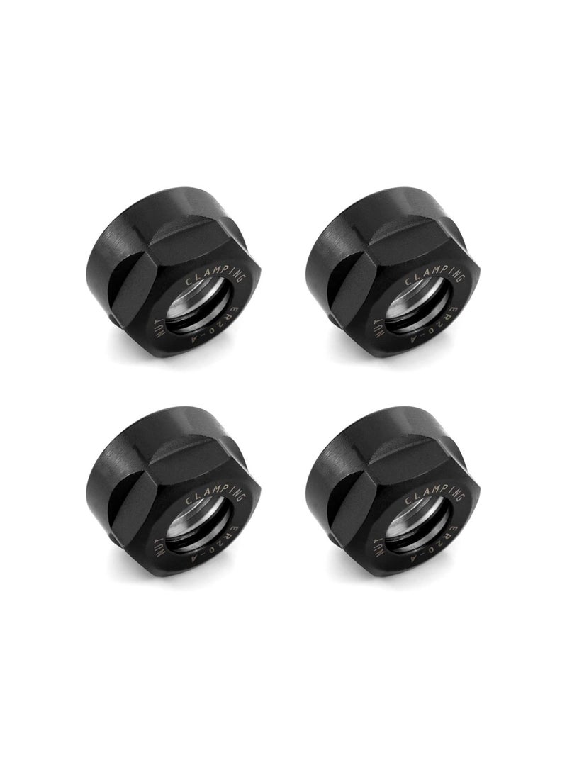 ER20 A Collet Clamping Nuts for CNC Milling Chuck Holder Lathe, 4 Pack (Black)