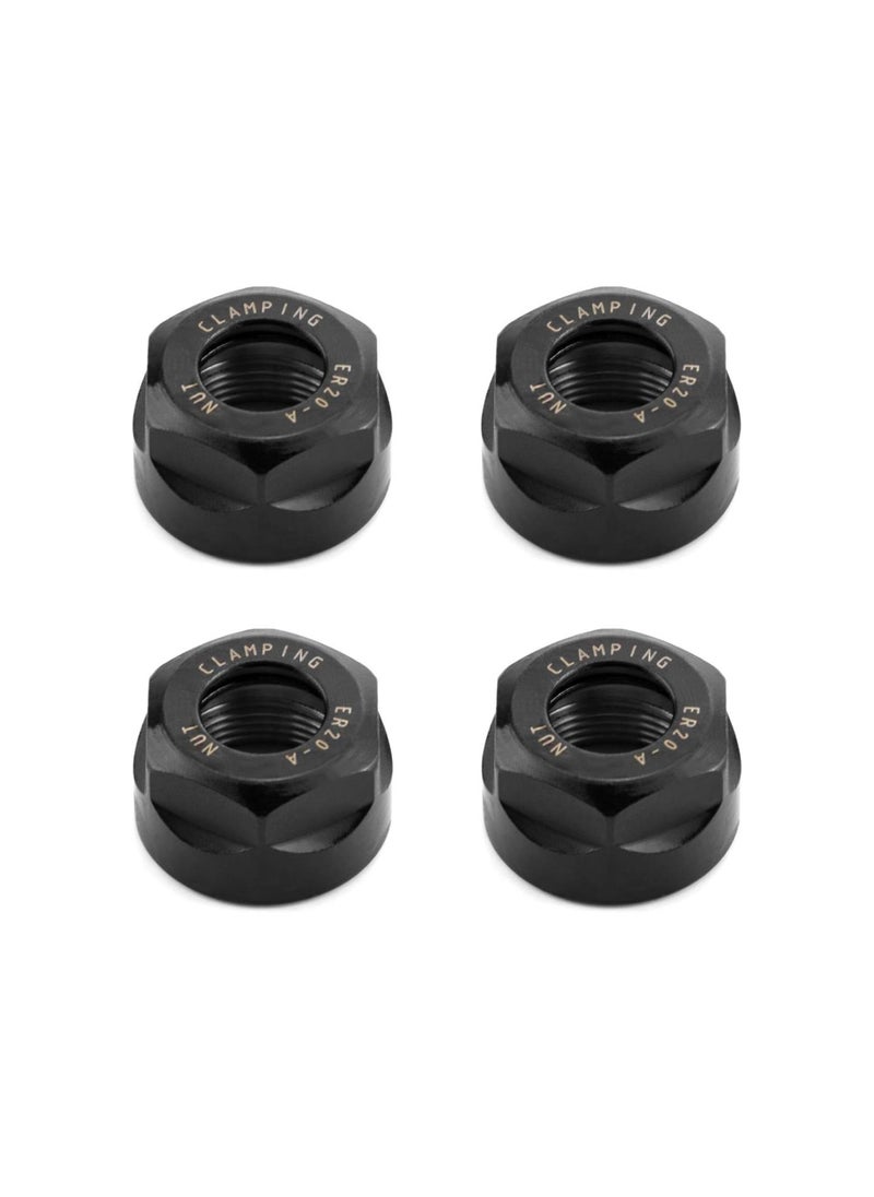 ER20 A Collet Clamping Nuts for CNC Milling Chuck Holder Lathe, 4 Pack (Black)