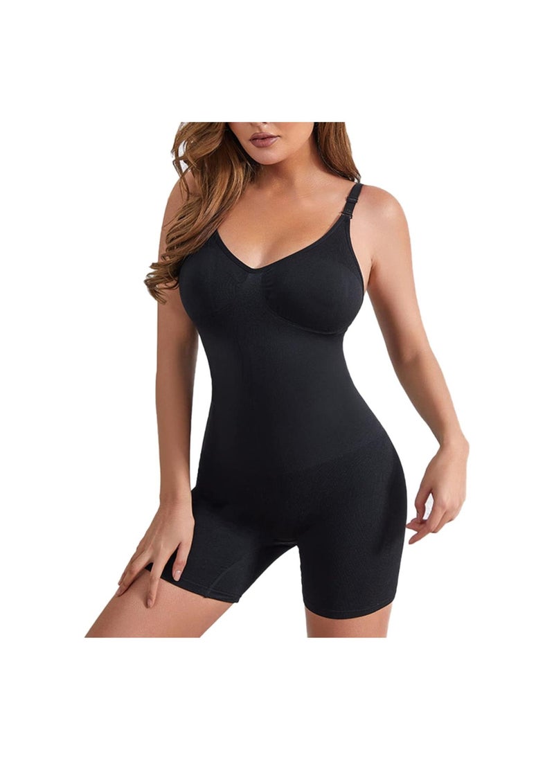 Onepiece Suit, Elastic Top to Narrow Thighs, Vneck, Sleeveless, Comfortable for Travel. (S/M) Black