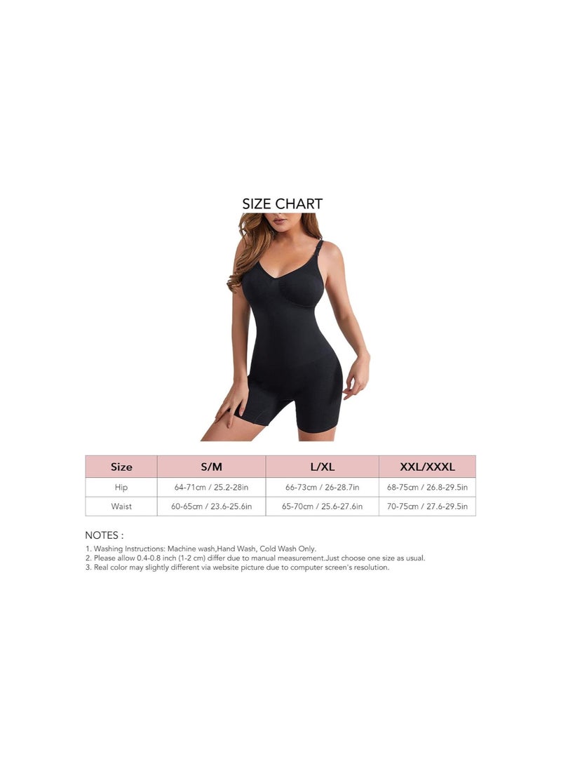 Onepiece Suit, Elastic Top to Narrow Thighs, Vneck, Sleeveless, Comfortable for Travel. (S/M) Black