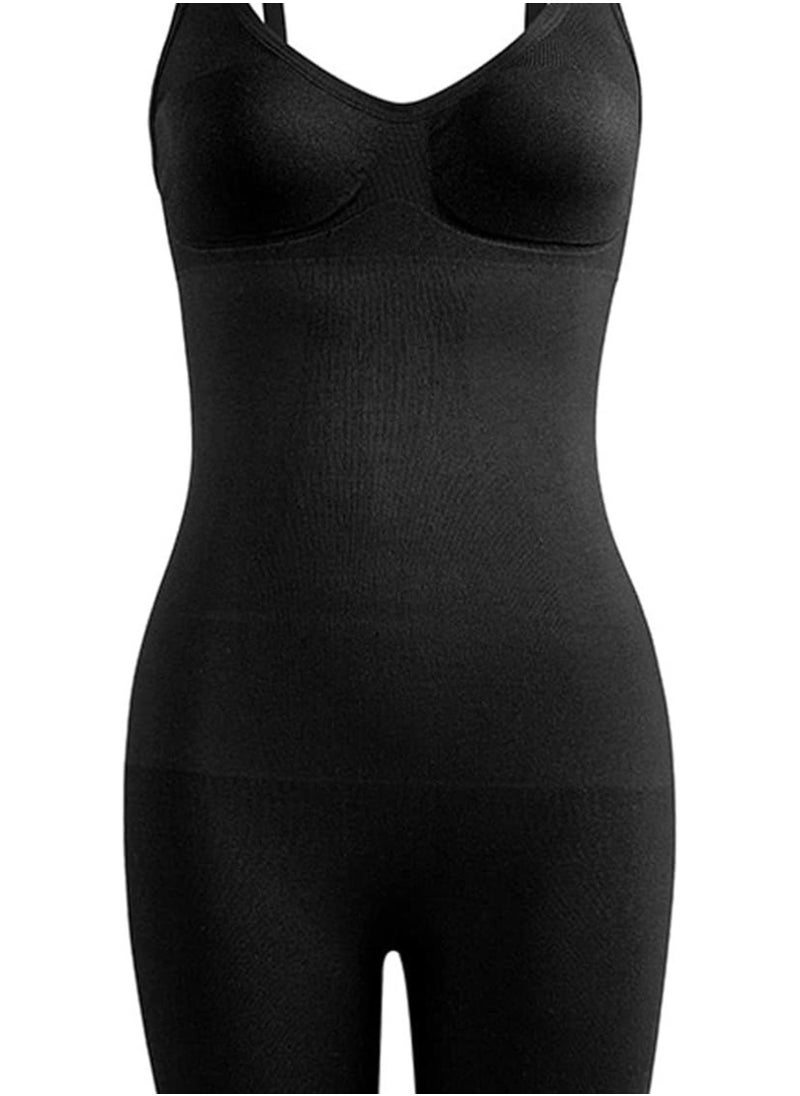 Onepiece Suit, Elastic Top to Narrow Thighs, Vneck, Sleeveless, Comfortable for Travel. (S/M) Black