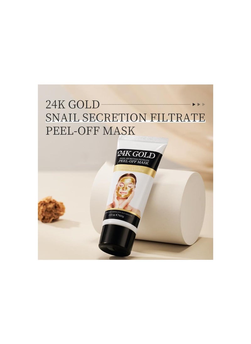 24K Nano Gold Peel-Off Face Mask, Peel Off Mask Collagen, Korean Snail Face Mask, Deep Cleaning Firming Tear-Off Mask, Anti-Wrinkle Anti-Aging Facial Mask Cream for All Skin Types (1)