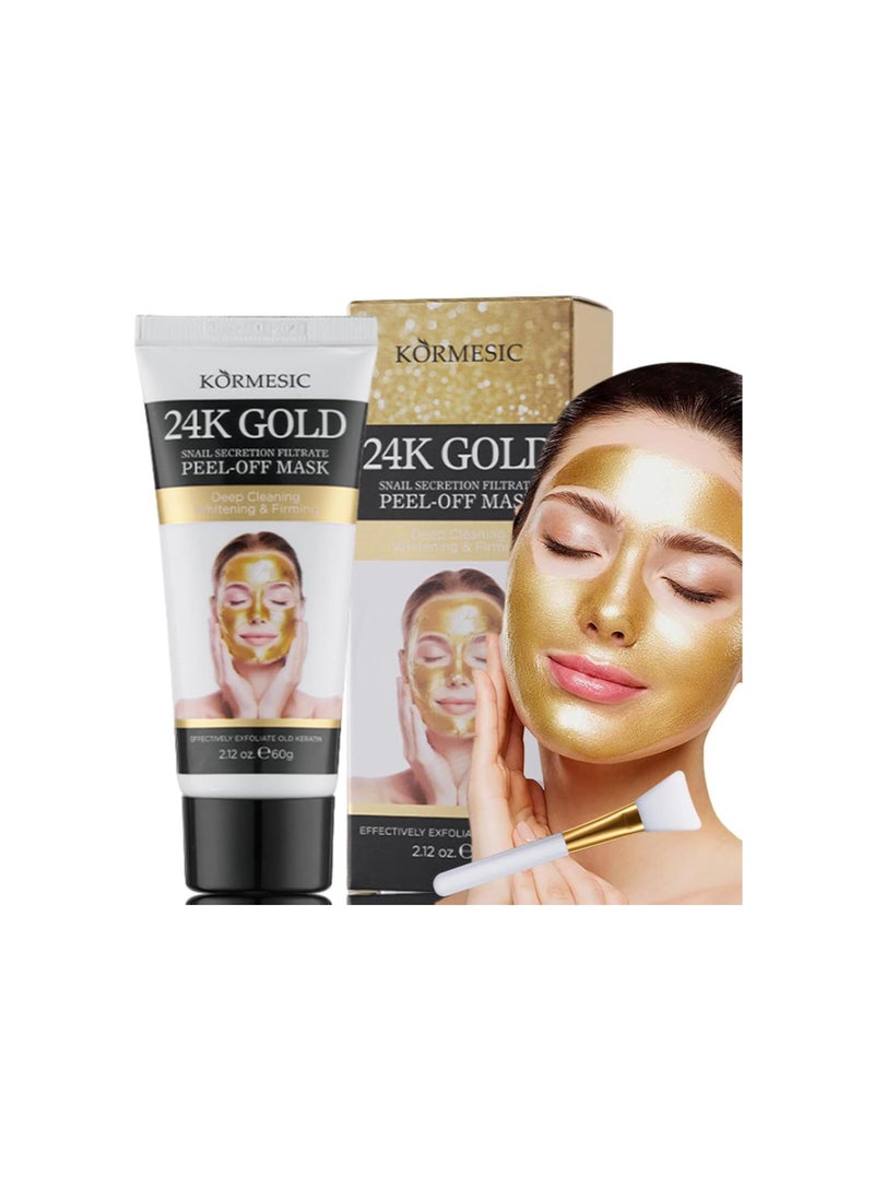 24K Nano Gold Peel-Off Face Mask, Peel Off Mask Collagen, Korean Snail Face Mask, Deep Cleaning Firming Tear-Off Mask, Anti-Wrinkle Anti-Aging Facial Mask Cream for All Skin Types (1)