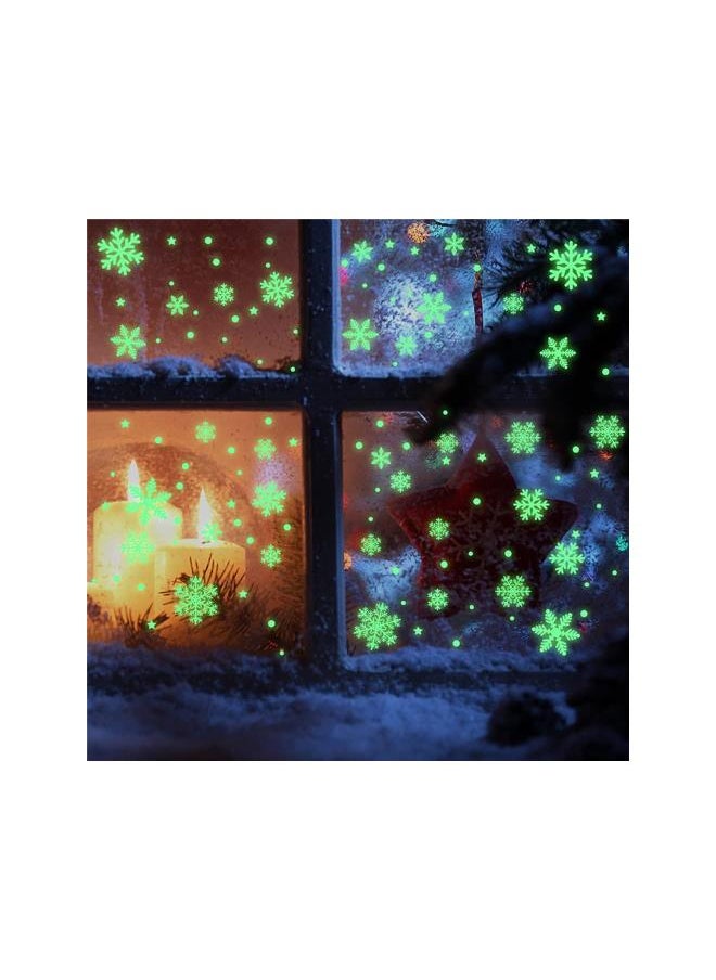 Glow in The Dark Christmas Snowflake Sticker, Self-Adhesive PVC Wall Decals Stickers Glowing Room Decoration Kit for Wall Door Window Ceiling, Kids Nursery Bedroom Living Room Decor (Green)