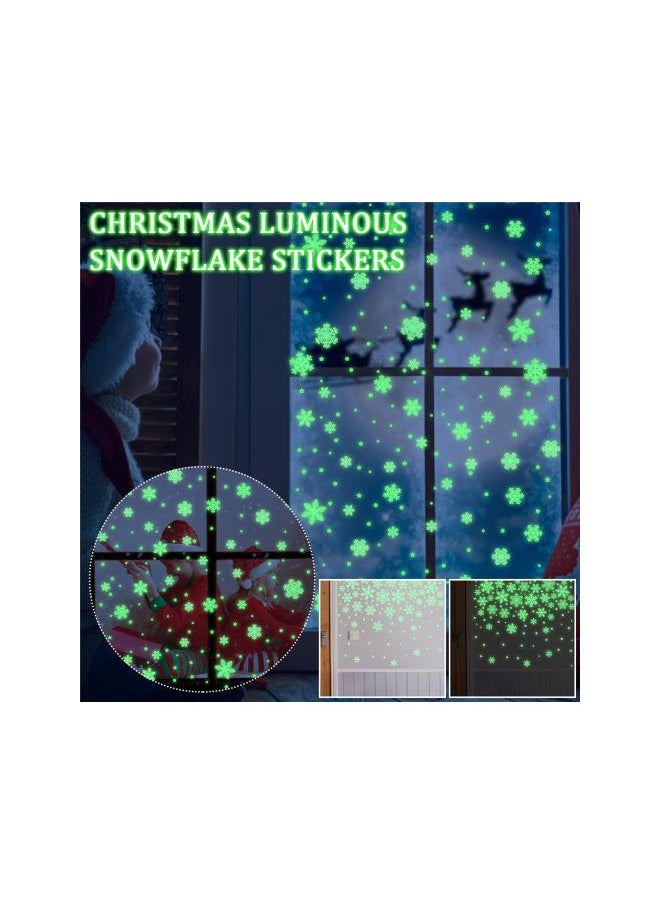 Glow in The Dark Christmas Snowflake Sticker, Self-Adhesive PVC Wall Decals Stickers Glowing Room Decoration Kit for Wall Door Window Ceiling, Kids Nursery Bedroom Living Room Decor (Green)