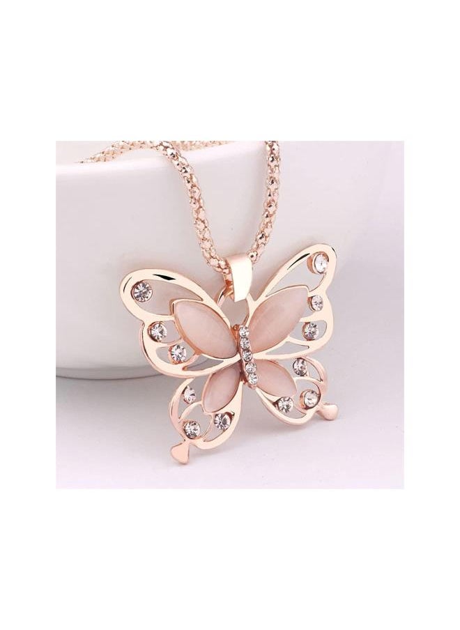 Rose Gold Butterfly Pendant Necklace, Fashion Charm Crystal Butterfly Necklace Clavicle Chain Elegant Sweater Chain Wedding Party Jewelry Gift for Women Girls