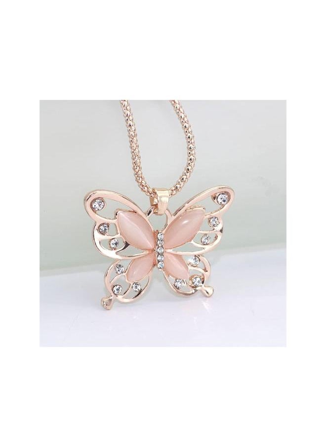 Rose Gold Butterfly Pendant Necklace, Fashion Charm Crystal Butterfly Necklace Clavicle Chain Elegant Sweater Chain Wedding Party Jewelry Gift for Women Girls