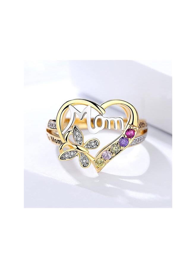 Gold Plated Cubic Zirconia Promise Ring for Mom, Brilliant Colorful Gemstone Ring Engagement Wedding Band Party Jewelry Birthday Mother's Day Gift