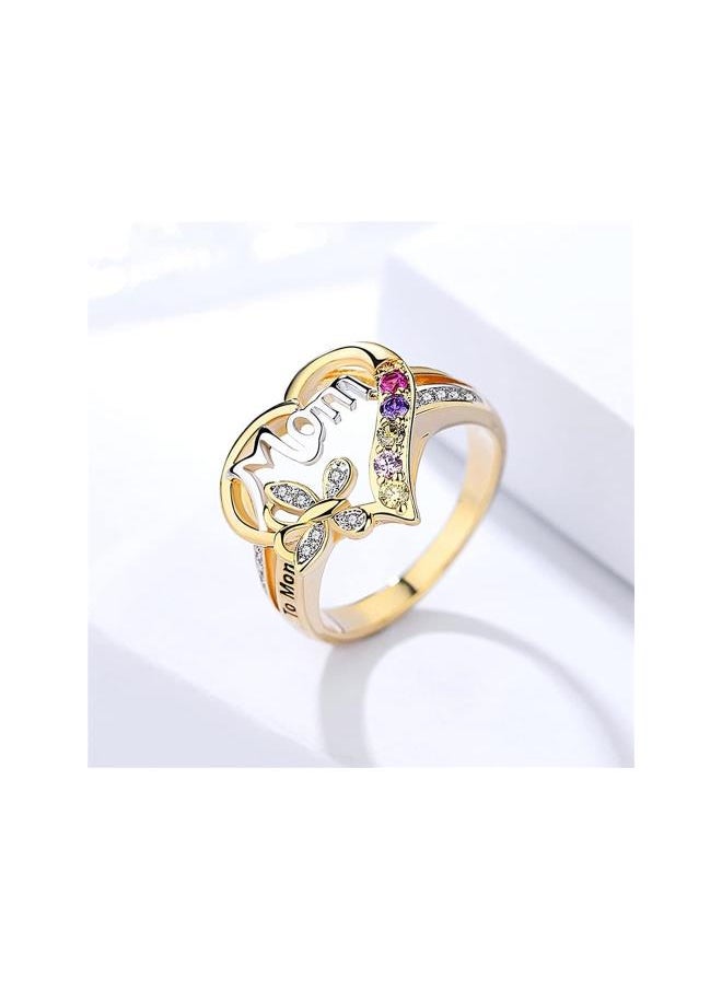 Gold Plated Cubic Zirconia Promise Ring for Mom, Brilliant Colorful Gemstone Ring Engagement Wedding Band Party Jewelry Birthday Mother's Day Gift