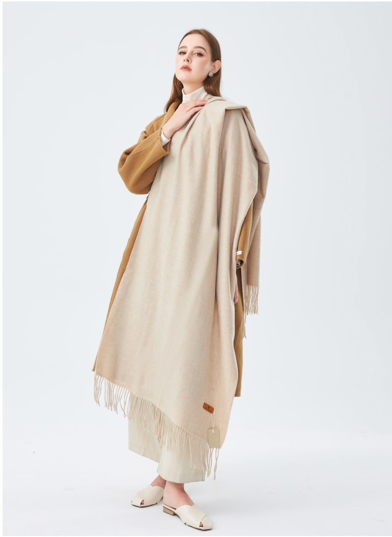 Plain Wool Scarf with Tassels Warm and Soft Beige