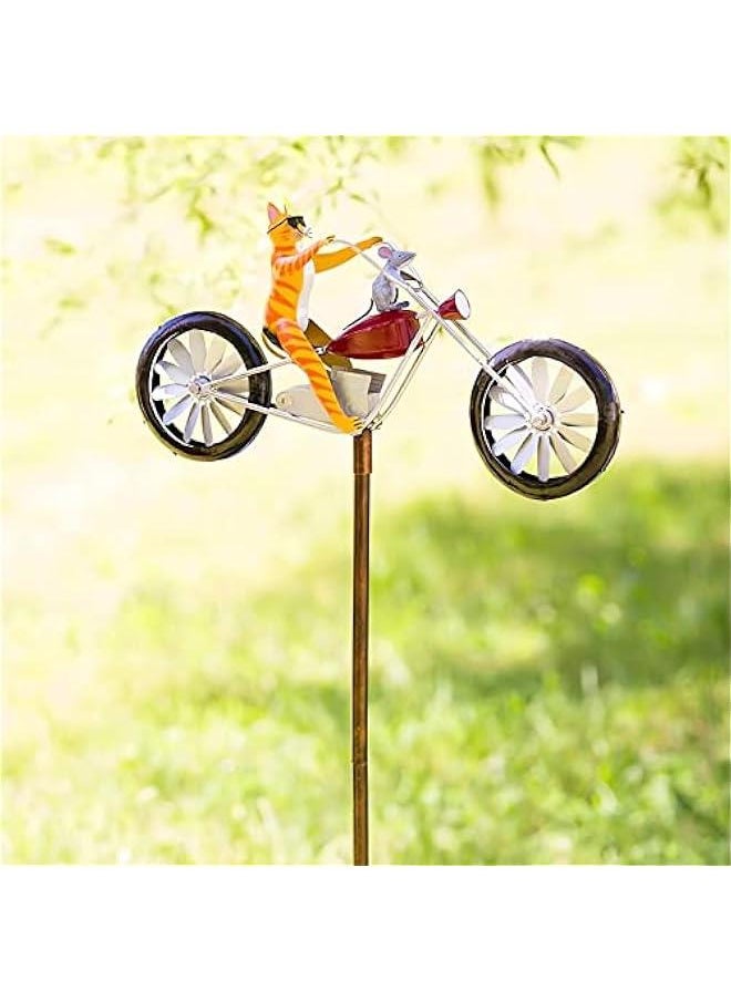 Vintage Bicycle Metal Wind Spinner- Metal Funny Frog Riding Vintage Bicycle Wind Sculptures, Cute Animal Kinetic Spinners Metal Pinwheel, Garden Sculptures for Yard and Garden Decor (B-Cat)