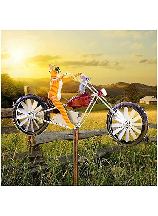 Vintage Bicycle Metal Wind Spinner- Metal Funny Frog Riding Vintage Bicycle Wind Sculptures, Cute Animal Kinetic Spinners Metal Pinwheel, Garden Sculptures for Yard and Garden Decor (B-Cat)