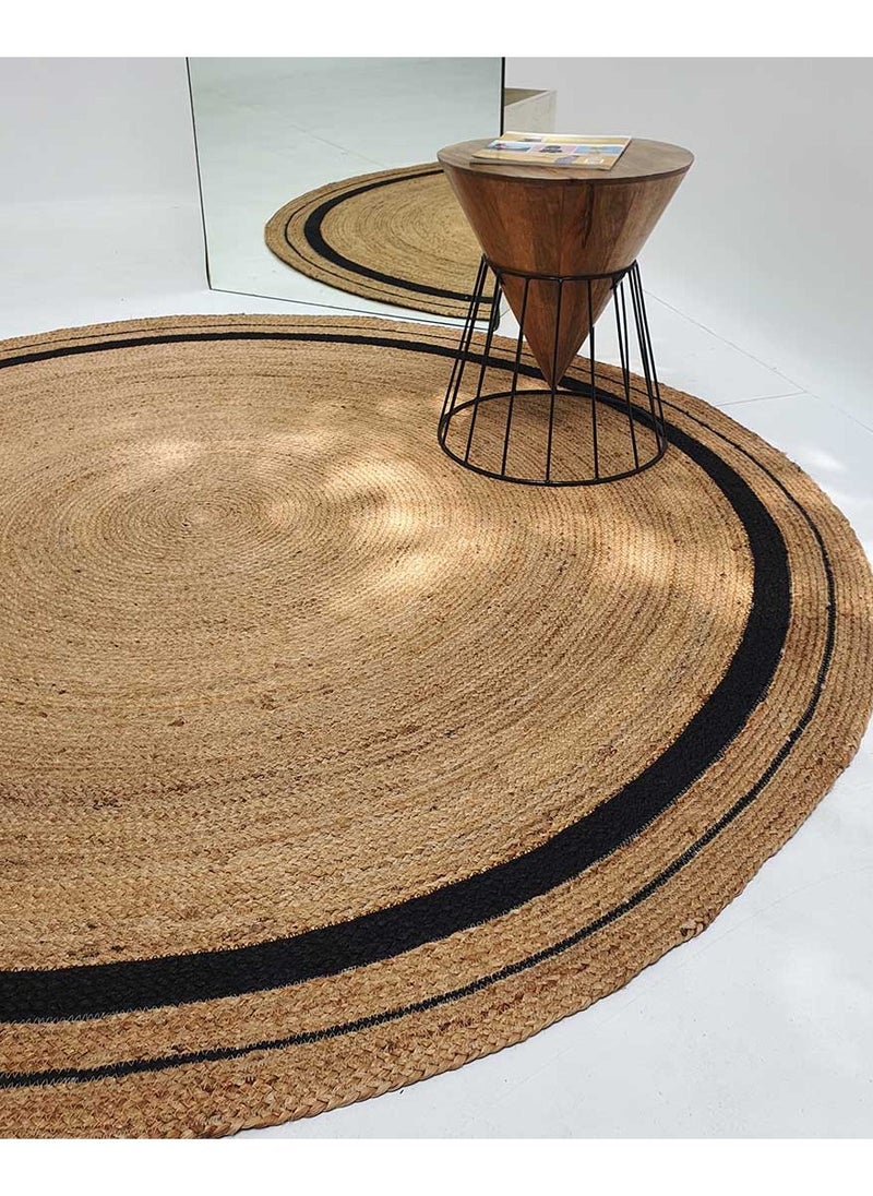 Ramsha Handmade Jute Rug For Living Room Area Rug For Bedroom Round Carpet BR-056 natural and black color