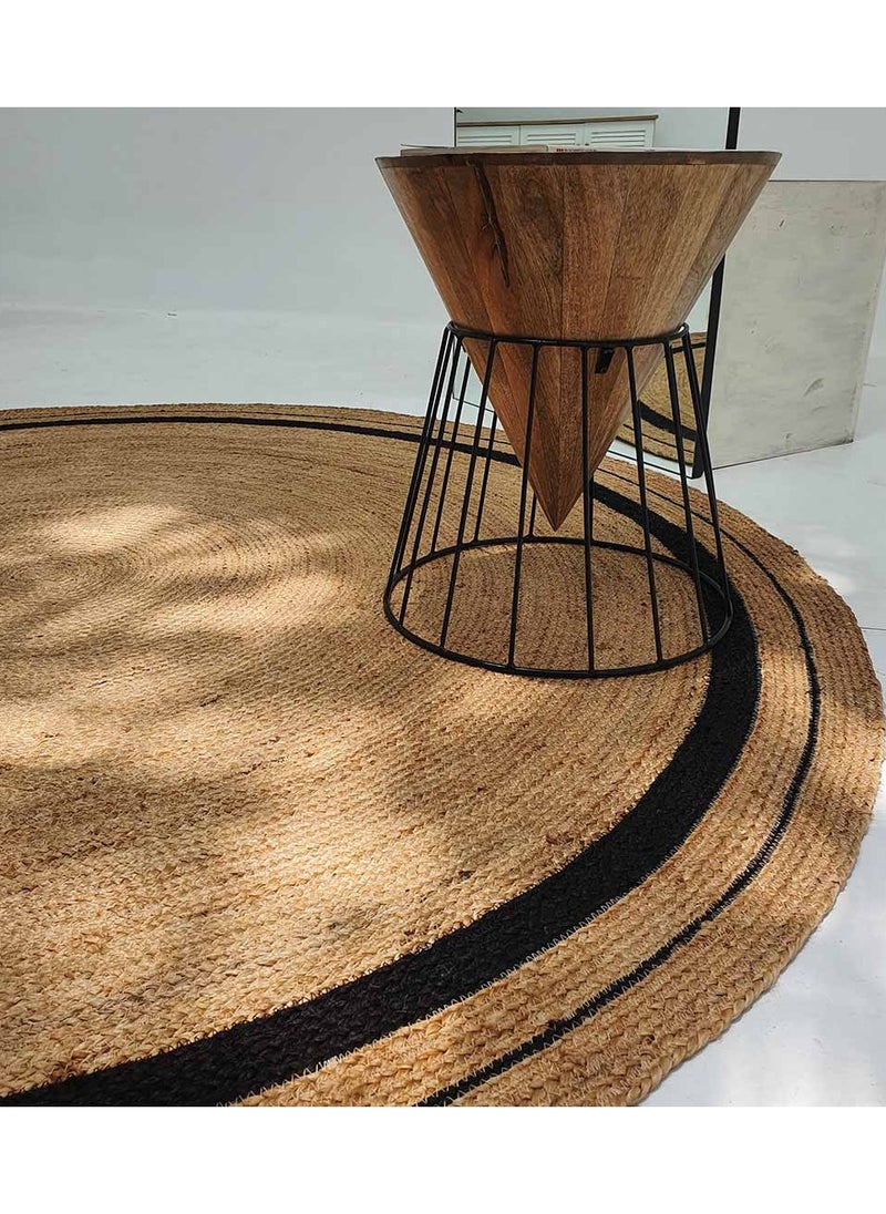 Ramsha Handmade Jute Rug For Living Room Area Rug For Bedroom Round Carpet BR-056 natural and black color