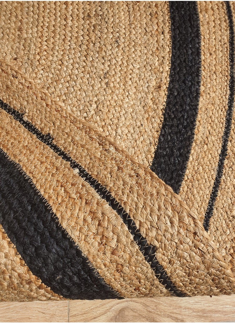 Ramsha Handmade Jute Rug For Living Room Area Rug For Bedroom Round Carpet BR-056 natural and black color