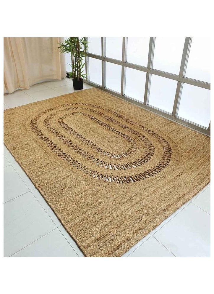 Ramsha Jute Braided Rug Natural And Black Rectangular Rug For bedroom,living room BR-034