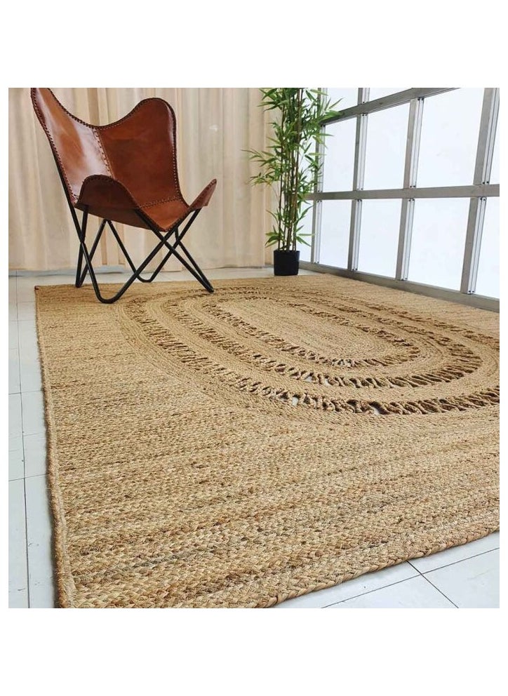 Ramsha Jute Braided Rug Natural And Black Rectangular Rug For bedroom,living room BR-034