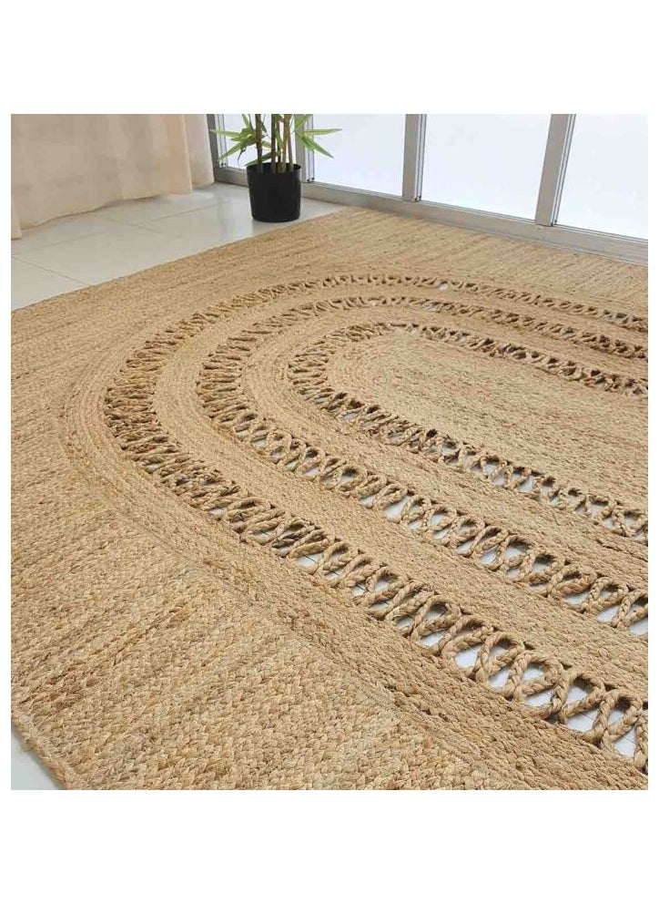 Ramsha Jute Braided Rug Natural And Black Rectangular Rug For bedroom,living room BR-034