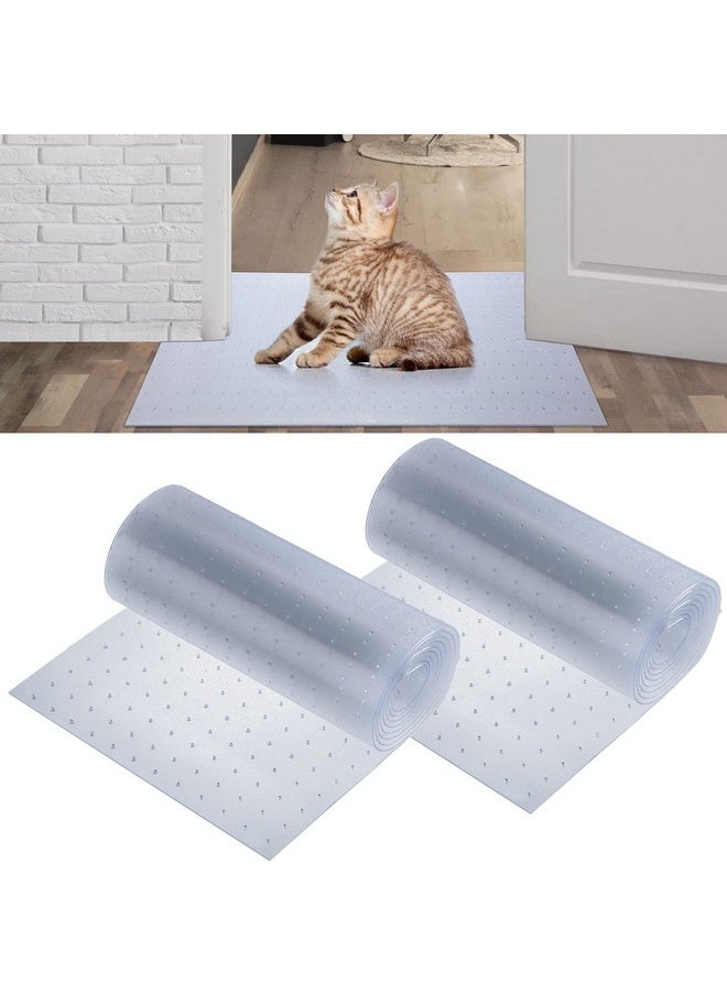 2 Pcs Cat Carpet Protector Plastic Runners To Protect Carpet Clear Non Slip Carpet Cover Heavy Duty Plastic Floor Protector Prevent Pets From Scratching Tearing Carpet Rugs (12 X 98 Inch)