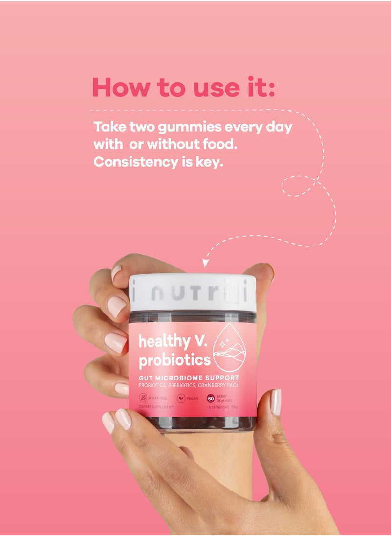 Healthy V. | Probiotics For Women & Prebiotics, Cranberry & D-Manose | Digestion, Vaginal & pH Balance