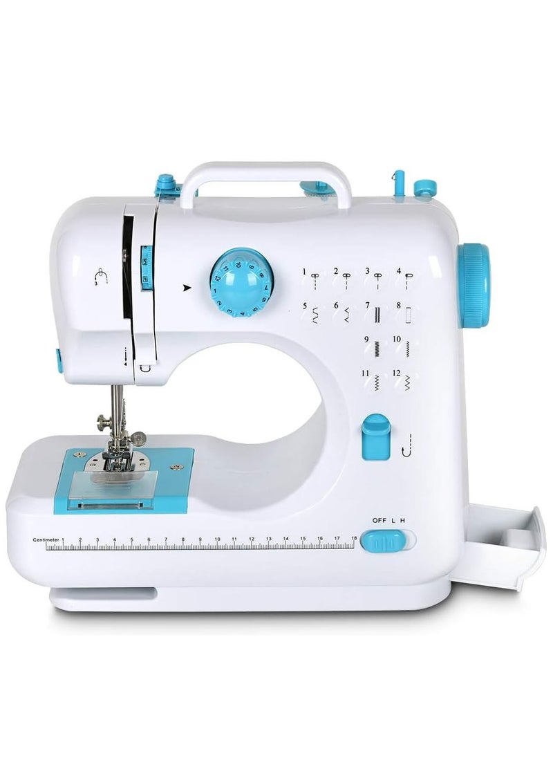 Mini Sewing Machine, Portable Multi-Purpose Crafting Mending Machine Household 12 Built-in Stitches & Double Thread for Beginners Blue