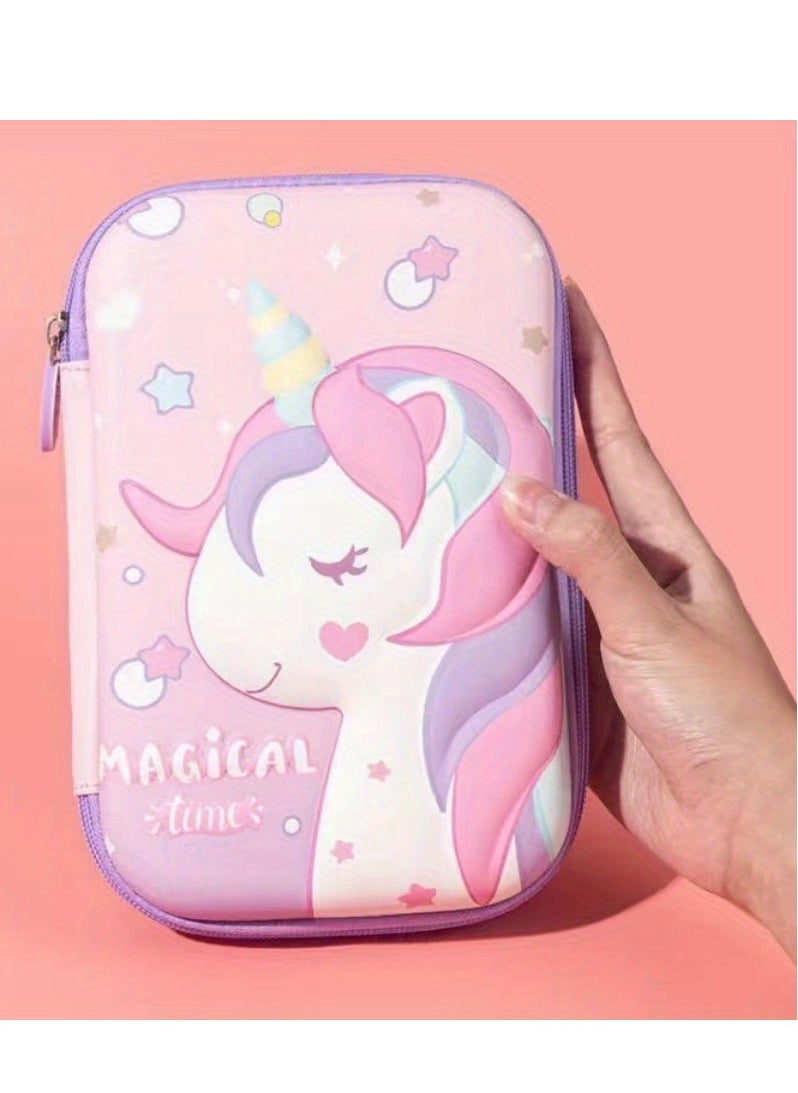 School Pencil Case Large Capacity Organizer Stationery Box Zipper Storage Box Birthday Gifts School Supplies 3D Unicorn Style