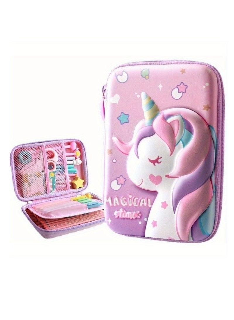 School Pencil Case Large Capacity Organizer Stationery Box Zipper Storage Box Birthday Gifts School Supplies 3D Unicorn Style