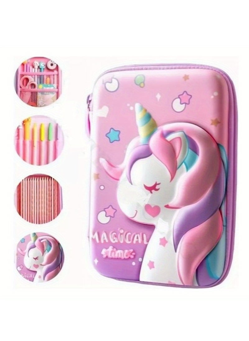 School Pencil Case Large Capacity Organizer Stationery Box Zipper Storage Box Birthday Gifts School Supplies 3D Unicorn Style