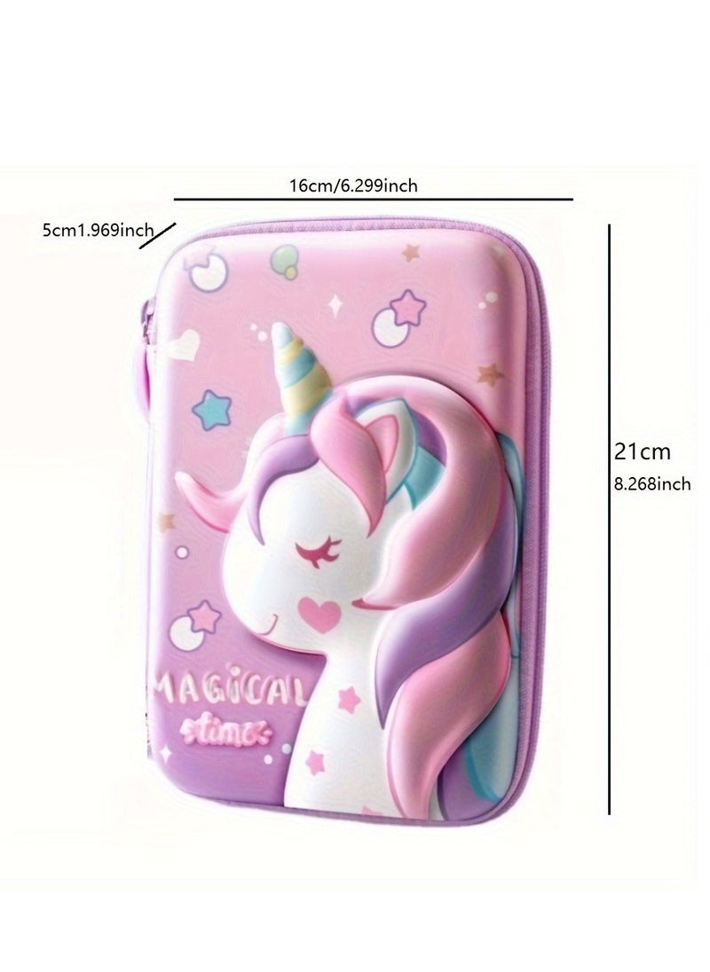 School Pencil Case Large Capacity Organizer Stationery Box Zipper Storage Box Birthday Gifts School Supplies 3D Unicorn Style