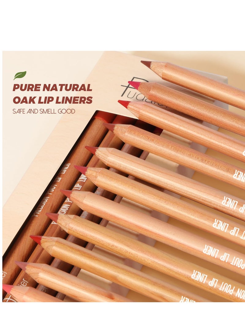 Lip Liner Set, 12Pcs Pure Natural Oak Brown Pink Red Series Lip Liners, Smooth and High Pigmented Lip Makeup Pencil