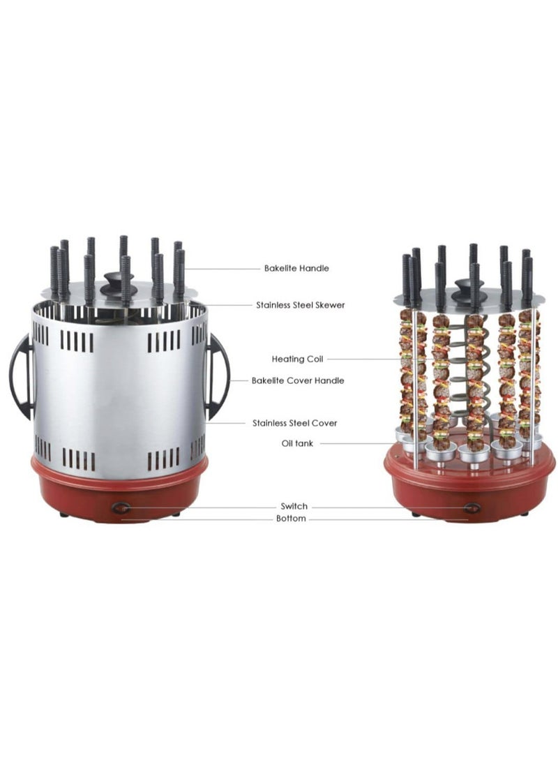 11 Forks Electric BBQ Kebab Grill Machine - Vertical Electric Grill, Rotating Barbecue Grill, Indoor Kebab Maker with Skewers, Smokeless Rotisserie for Meat, Vegetables, and Shawarma